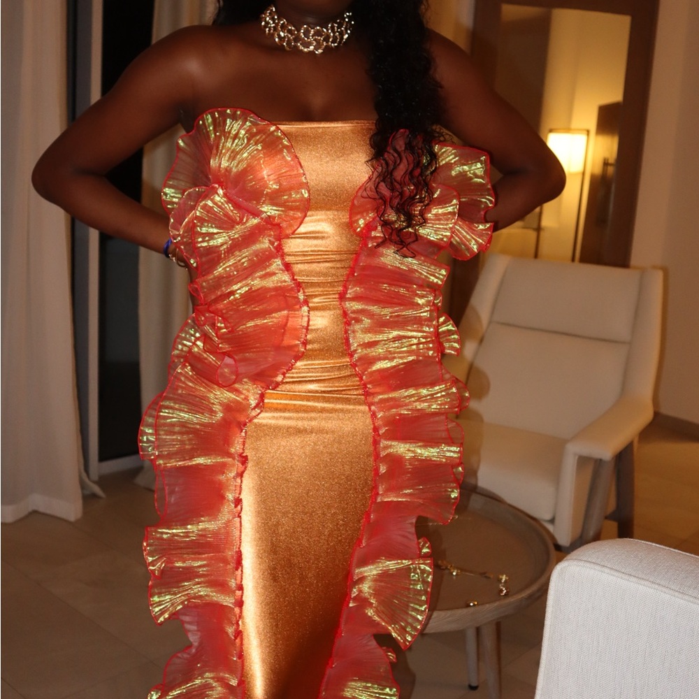 Elegant Orange Ruffle Dress